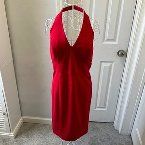 Calvin Klein Red Halter Backless Cocktail Dress